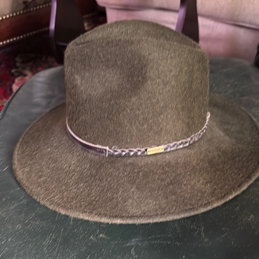 Olive Green Fedora Hat with Braided Band
